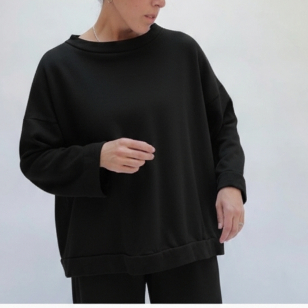 Bryn Walker Black Bamboo Sweatshirt Jersey Lagenlook Minimalist Capsule‎